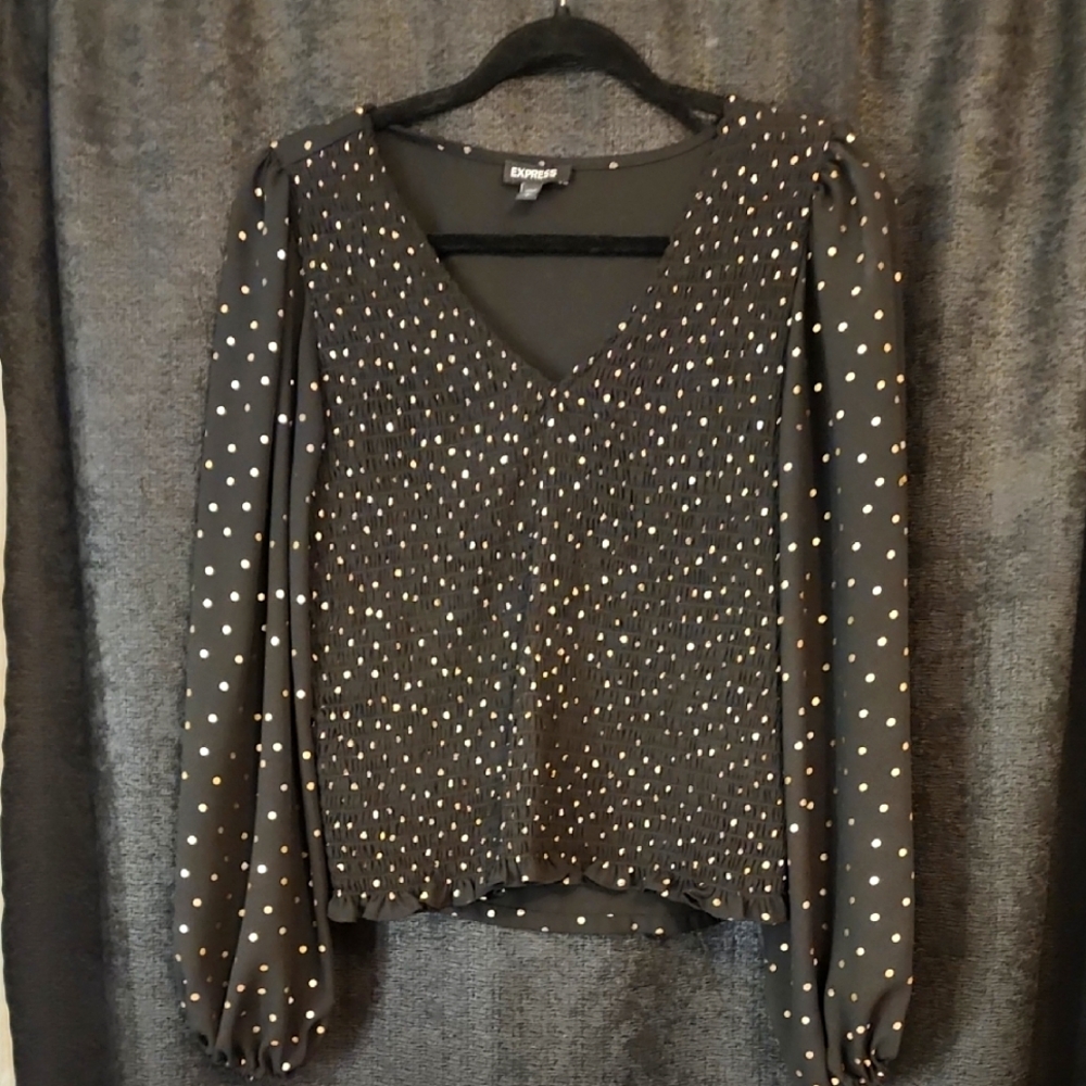 Love Riche Black and Gold Polka Dot Women's Top